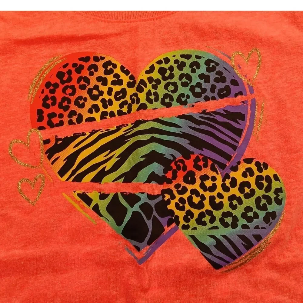 Vibrant The Children's Place Girls Coral Animal Print Heart T-Shirt - Size: S To